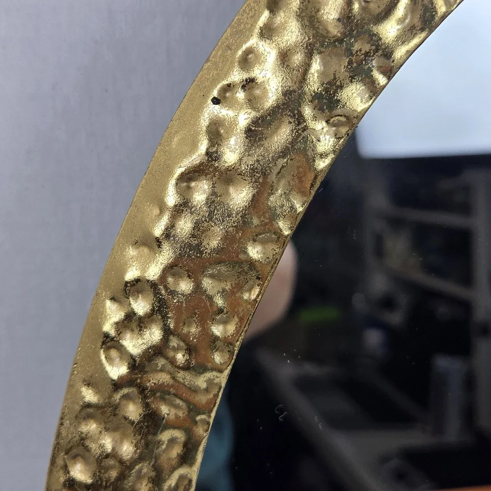 Vintage Large Hammered Gold Tone Metal Pineapple Oval Mirror Art Deco 24x11